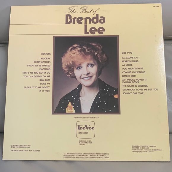 TeeVee Presents The Best of Brenda Lee 1978 Vinyl Record - Picture 2 of 2